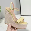 23S Summer Women Platform Luxe designer Sandalen enkel wrap schoen dames feest hakken schoenen zacht lederen buckle riem vaste helling hiel sandaal