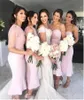 Kısa Tozlu Pembe Nedime Elbise Bir Omuz Kılıf Çay Uzunluğu Özel Hizmetçi Onur Elbise Artı Beden Düğün Ellikleri