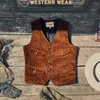 Men's Vests Mens V Neck Corduroy Vest Brown Vintage Sleeveless Jackets Autumn Casual Waistcoat Safari Patchwork Short Style High Quality