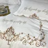 寝具セット白いヨーロッパのエレガントなコットンサンディング刺繍セット羽毛布団カバーベッドリネンフィットシート枕カバーベッドクロス4pcs