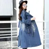 Women's Trench Coats British Style Womens Coat 2022 Fashion Slim Fit Belt Female Casual Double Breasted Pocket Long Denim Windbreaker