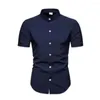 Casual shirts voor heren aankomsten zomer man korte mouw shirt Solid Men Stand Collar Slim Fit Business Dress Single-Breasted Fitness Tops