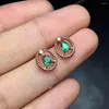 Stud Earrings Natural Green Emerald Small Gemstone Elegant Round S925 Silver Girl Women Jewelry