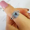 Wedding Rings Silver Color Designer Cushion Cut Zircona Pink Blue Engagement Ring For Women Female Ladies Finger Brand R4994