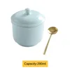 Bowls Ceramic Stew Pot With Lid Chinese Porcelain Gaiwan Kitchen Steamed Egg Bowl Bird's Nest Stainless Steel Spoon 280ml