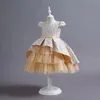 2023 Or Cristal Fleur Filles Robe rose Pageant Robes Robe De Bal Perlée Enfant En Bas Âge Vêtements Pour Enfants Petits Enfants Robes D'anniversaire