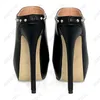 Ronticool Handmade Women Platform Mules Pumps Sexy Stiletto Heels Round Toe Elegant Black Club Shoes Ladies US Plus Size 35-52