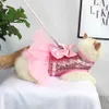 Collari per cani Guinzagli Vestito da gatto rosa Cani di piccola taglia Gatti Abiti estivi con accessori di strass Bling Bowknot carino Pettorina e guinzaglio in nylon per animali domestici T221212