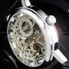 Modewinnaar Skelet Hollow Male Business Fashion Hand Wind Men Dress Leather Strap Mechanical Pols Watch245E