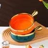 Bowls Golden Border Ceramic Bowl With Handle Oven Baking Pan Porcelain Striped Salad Home Cooking Dishes Restaurant Tableware