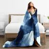 Blankets Flannel Blanket Sea Waves Blue Abstract Ultra-Soft Micro Fleece For Bathrobe Sofa Bed Travel Home Winter Spring Fall