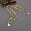 Mode Punk 316L Titane Acier Designer Collier Femme Noir Carré Pendentif 18k Plaqué Or Double Cubain Lien Chaîne Ras Du Cou Femmes Collier Hip Hop Bijoux Cadeau