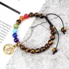 Strand 7 Chakra Reiki Prayer Beads Bracelets For Men Tiger Eye Onyx Om Symbol Tibetan Buddha Bracelet Women Yoga Healing Jewelry