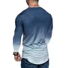 Herren T-Shirts GAOKE Sommermode Do Old Printing Männer Farbverlauf Langarm Rundhals T-Shirt Slim Tops