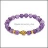 Beaded Strands Fashion Summer Love Beaded Bracelets Gold Plated Buddha Head Charm With Amethyst Natural Stone Beads Bracelet For Me Otwon