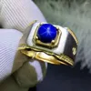 Ringos de cluster Man Ring Wedding Blue Star Sapphire 925 Sterling Prata Fina Fina Mão trabalhada dedo