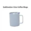 Sublimation 10oz Coffee Mugs Tumblers with Handle Sliding Lid Stainless Steel Double Wall Insulated Vacuum Blanks Car Cups Heat Transfer Printing