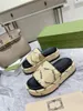 Designer Luxury Wide Strap Sandals Signature Platform Slide Beige Mens Sahara Rubino Canvas Slide Flip Flop Slipper Blind For Love With Box