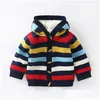 Cardigan Kids Sweater Toddler Boy Rainbow Striped Cotton Girls Winter Fleece fodrad varm Knit Top Clothes Drop Delivery Baby Maternit DHW7J