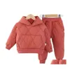 Ensembles De Vêtements Automne Hiver Filles Costume Plus Veet Deux Pièces Ensemble Garçon À La Mode Enfants Coton Manteaux À Capuche Et Vêtements Pour Enfants16Y Drop Del Dh61D