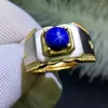 Ringos de cluster Man Ring Wedding Blue Star Sapphire 925 Sterling Prata Fina Fina Mão trabalhada dedo