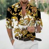 남자 캐주얼 셔츠 여름 남자 바로크 스타일 짧은 슬리브 v- 넥 탑 골드 체인 인쇄 스트리트 쿨 의류 대형 유럽 크기 5xl