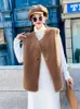 Kvinnors västar Fashion Office Ladies Real Fur Vest Tank Top Single Button ärmlös ulljacka o-hals Casual Autumn Winter Women Waistcoat