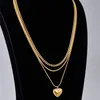 Hip Hop Jewelry 316L Titanium Steel Designer Necklace Woman Three Layers Cuban Link Chain Heart Pendant 18k Gold Plated Punk Fashion Womens Choker Necklaces Party