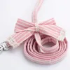 Hundhalsar Leases Pink Stripe Dog Collar and Harnesses Cotton Bows Girl Boy Pet Leash Set Outdoor Walking For Pitbull Chihuahua S M Accessories T221212