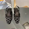 2023 Moda Mujeres Niñas G Slingback Sandalias Bomba Aria Slingback Zapatos Se Presentan En Malla Negra Con Cristales Brillantes