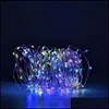 Led Strings Lamp Copper Wire Solar Lights 10 20M Ip65 Waterproof Fairy Light 8 Mode Outdoor For Garden Christmas Wedding Party Tree Dhsje