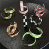 Hoop Earrings S925 Retro Personality Simple Geometric Sweet Cool Candy Color Checkerboard C-shaped Acrylic For Women Gifts