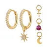 Hoop Earrings Minimalist Two Four Small Pendants Moon/star/cross/bead Gold Silver Color Earings For Women Fashion Jewelry Gift