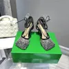 Sandali elasticizzati da donna di lusso firmati in pantofole con tacco in pelle a rete nera infradito con scatola