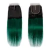 Brezilya düz saç demetleri ombre 1b/yeşil renk 4x4 dantel kapanış