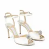 Famous Bridal Sacora Sandals Shoes White Pearl Ivory Lace High Heels Open Toe Lady Ankle Strap Elegant Dress Wedding Pumps EU35-43 BOX286b