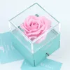 Jewelry Pouches Eternal Rose Flower Pendant Necklace Box With Drawer Valentine Day Transparent Acrylic Jewellery Packaging Display Gift Case