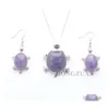 Earrings Necklace Women Jewelry Set Dangle Pendant Drop Natural Amethysts Stone Bead Tortoise Chain 18 Fashionable Gift Dq3099 Del Dhymy