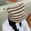 Caldo cappello da berretto giapponese Ins Little Devil Strip Striped Wool Cap Autunno e inverno Cute Orecchie per gatti puntate Pullover Cappelli da donna 6 colori