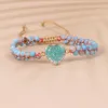 Charm Bracelets 4mm Blue Flower Stone Beads Wrapped Braided Double Layer Women Love Yoga Friendship Bracelet