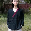 Ethnische Kleidung Frauen Retro Baumwolle Leinen Casual Bluse Zen Hanfu Tang Qipao Shirts Kimono Roben Strickjacke Chinesischen Stil Jacken