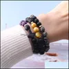 Beaded Strands Natural Stone Bead Cross Charm Bracelet Handmade Adjustable Black Matte Agate Beads Elastic Rope Bracelets Jewelry F Ot6Wh