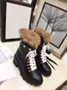 Designer Luxury Vintage Tweed Check Lace Up Embroidered black leather pearl platform ankle boots With Original box