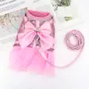 Collari per cani Guinzagli Vestito da gatto rosa Cani di piccola taglia Gatti Abiti estivi con accessori di strass Bling Bowknot carino Pettorina e guinzaglio in nylon per animali domestici T221212