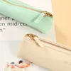 Candy Color PU Leather Pencil Bags Slender Pretty Bag Metal Zipper Stationery Organizer Student Supplies Gift for Kids