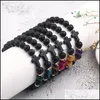 Beaded Strands Natural Stone Bead Cross Charm Bracelet Handmade Adjustable Black Matte Agate Beads Elastic Rope Bracelets Jewelry F Ot6Wh