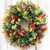 Dekorative Blumen Künstliche Grün Orange Eukalyptus Kranz Weihnachten Kreative Blumen Geschenk Simulation Tür Anhänger Gefälschte Pflanzen Dekoration