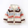 Cardigan Kids Sweater Toddler Boy Rainbow Striped Cotton Girls Winter Fleece fodrad varm Knit Top Clothes Drop Delivery Baby Maternit DHW7J