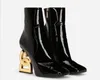 Зимняя мода, роскошные ботильоны Keira, женские кожаные ботильоны из кожи наппа, металлические ботильоны золотого цвета с закругленным носком, женская модная обувь на каблуке в стиле барокко, большой размер EU35-43