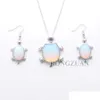 Earrings Necklace Chain 18Inch Jewelry Set Dangle Earring Pendant For Woman Gift Natural Stone Bead Opal Tortoise Shape Drop Delive Dhnqx
